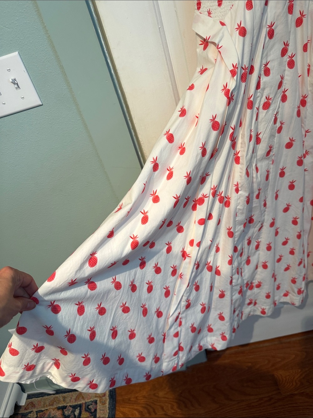 Anthropologie White and Pink Pineapple Printed V-Neck Midi Dress (M) - Picture 6 of 13